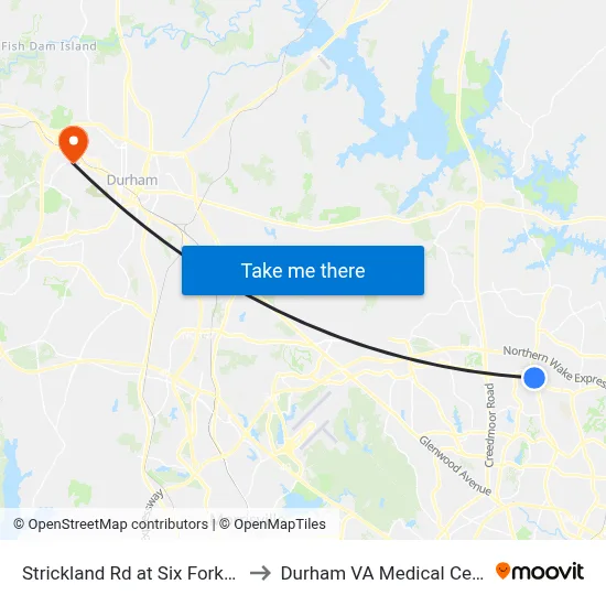 Strickland Rd at Six Forks Rd to Durham VA Medical Center map