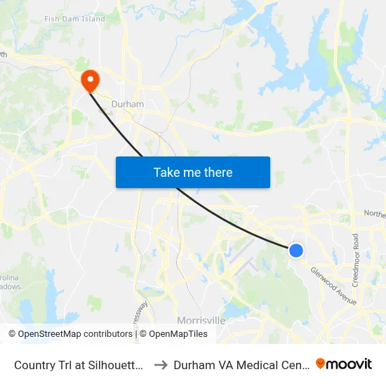 Country Trl at Silhouette Pl to Durham VA Medical Center map