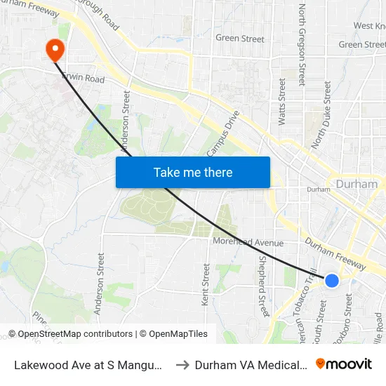 Lakewood Ave at S Mangum St (Wb) to Durham VA Medical Center map