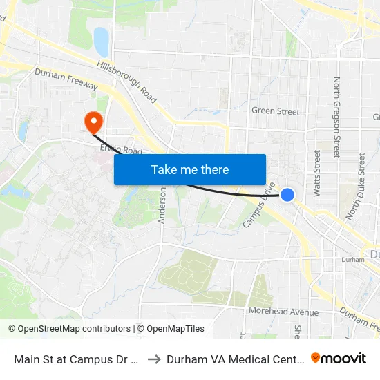 Main St at Campus Dr Eb to Durham VA Medical Center map