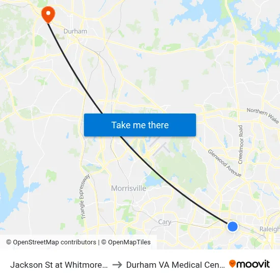 Jackson St at Whitmore Dr to Durham VA Medical Center map