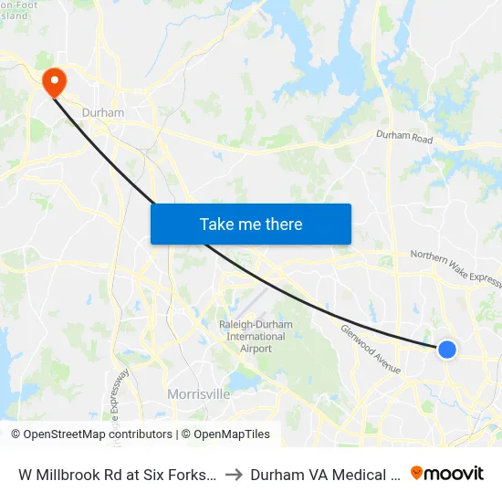 W Millbrook Rd at Six Forks Rd (Eb) to Durham VA Medical Center map