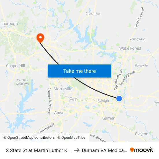 S State St at Martin Luther King Jr Blvd to Durham VA Medical Center map