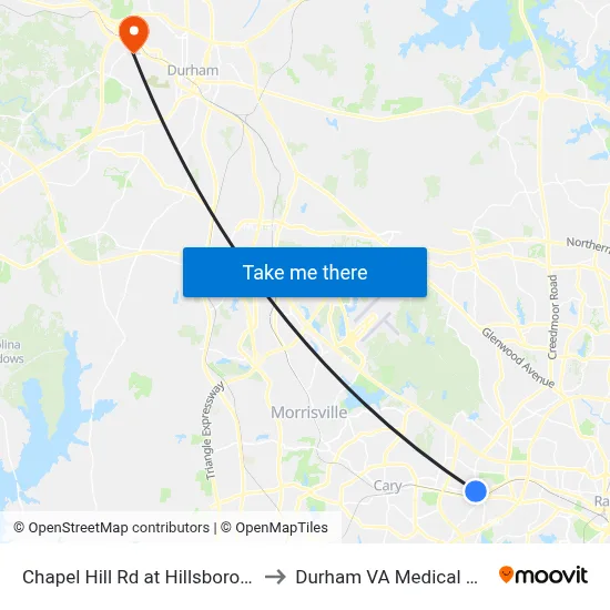 Chapel Hill Rd at Edwards Mill Rd to Durham VA Medical Center map