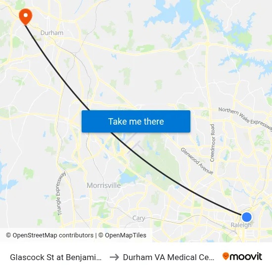 Glascock St at Benjamin St to Durham VA Medical Center map