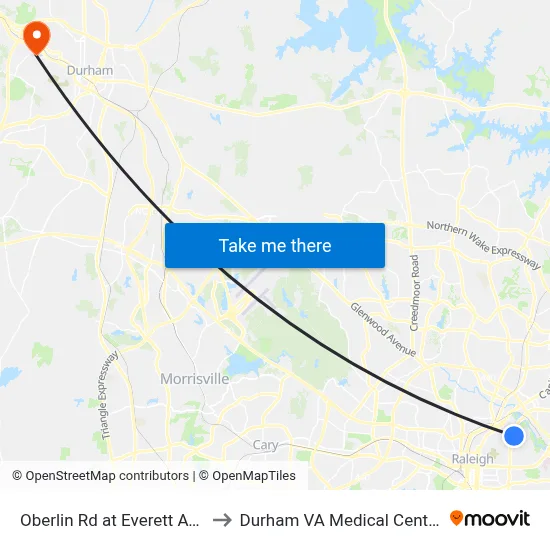 Oberlin Rd at Everett Ave to Durham VA Medical Center map