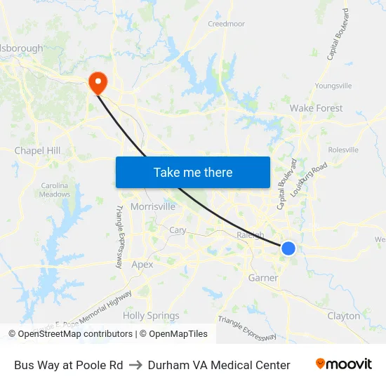 Bus Way at Poole Rd to Durham VA Medical Center map