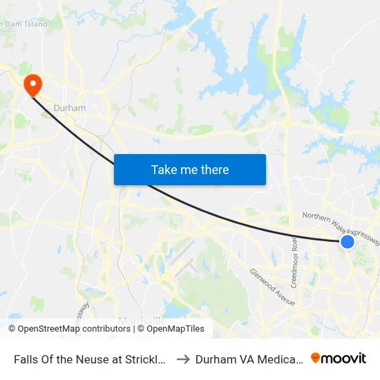 Falls Of the Neuse at Strickland Rd (Ib) to Durham VA Medical Center map