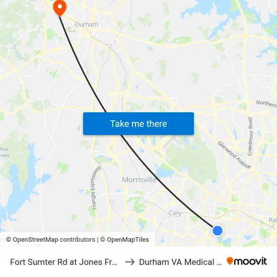 Fort Sumter Rd at Jones Franklin Rd to Durham VA Medical Center map