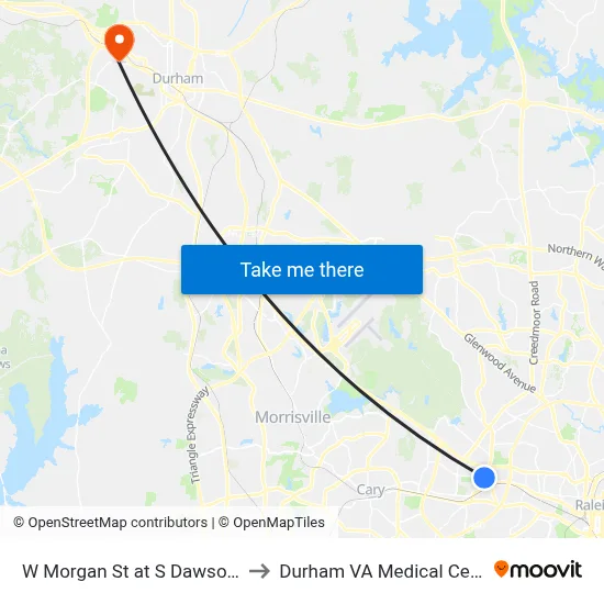 W Morgan St at S Dawson St to Durham VA Medical Center map