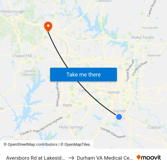 Aversboro Rd at Lakeside Dr to Durham VA Medical Center map