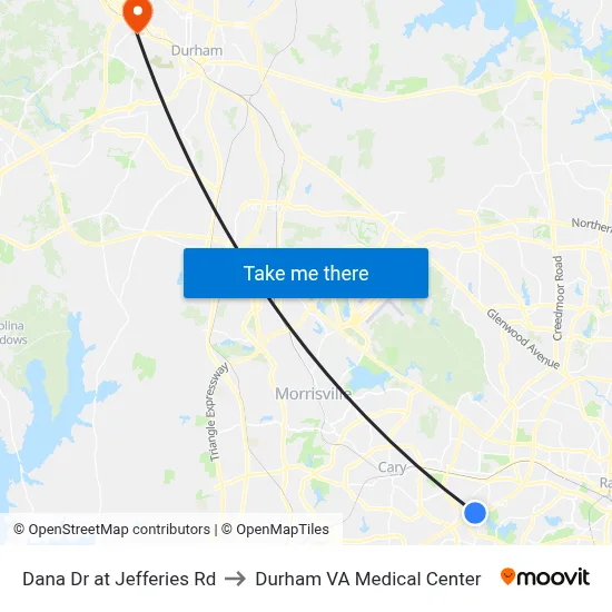 Dana Dr at Jefferies Rd to Durham VA Medical Center map