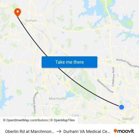 Oberlin Rd at Marchmont St to Durham VA Medical Center map