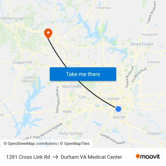 1281 Cross Link Rd to Durham VA Medical Center map
