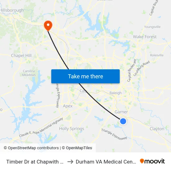 Timber Dr at Chapwith Rd to Durham VA Medical Center map
