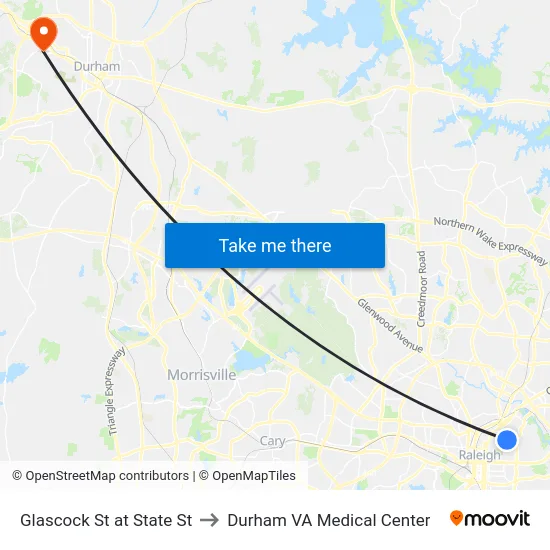 Glascock St at State St to Durham VA Medical Center map