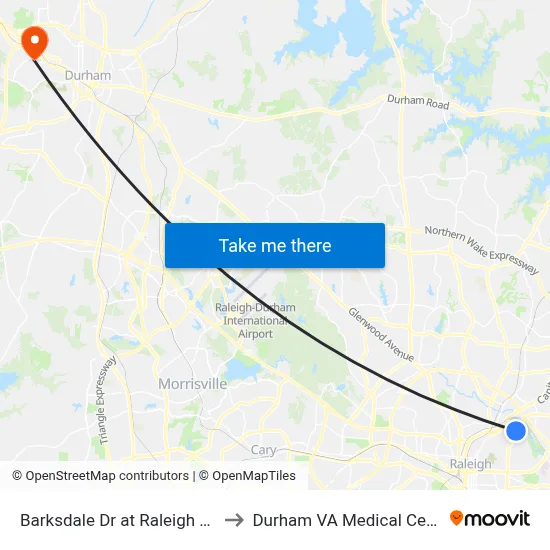 Barksdale Dr at Raleigh Blvd to Durham VA Medical Center map