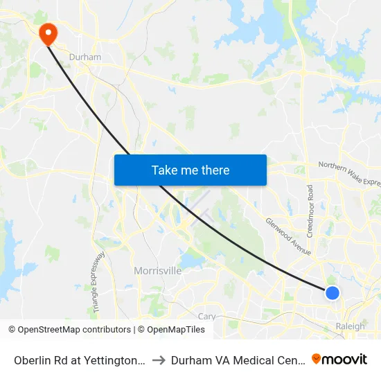 Oberlin Rd at Yettington Dr to Durham VA Medical Center map