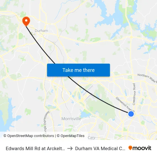 Edwards Mill Rd at Arckelton Dr to Durham VA Medical Center map