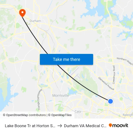 Lake Boone Tr at Horton St (Ob) to Durham VA Medical Center map