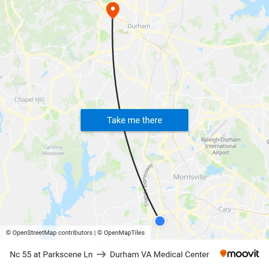 Nc 55 at Parkscene Ln to Durham VA Medical Center map