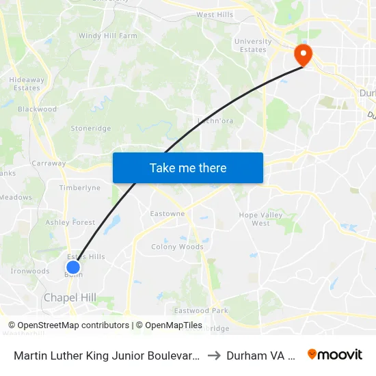 Martin Luther King Junior Boulevard at Airport Gardens Apartments to Durham VA Medical Center map