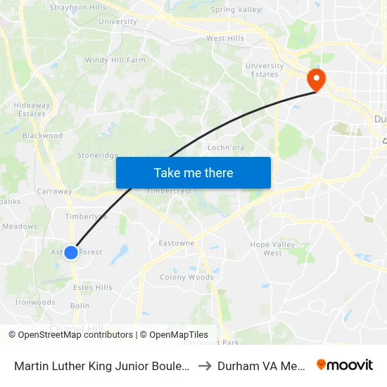 Martin Luther King Junior Boulevard at Taylor Street to Durham VA Medical Center map