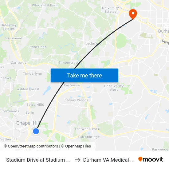 Stadium Drive at Stadium Gate #2 to Durham VA Medical Center map