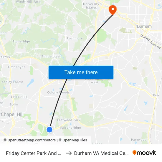 Friday Center Park And Ride to Durham VA Medical Center map