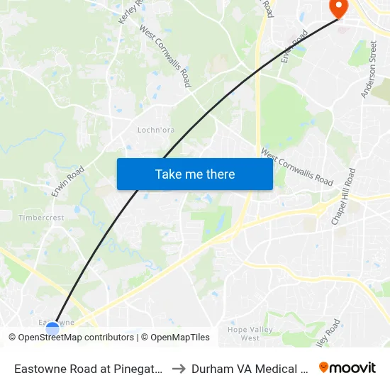 Eastowne Road at Pinegate Circle to Durham VA Medical Center map