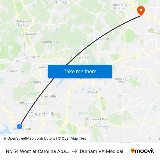 Nc 54 West at Carolina Apartments to Durham VA Medical Center map