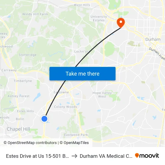 Estes Drive at Us 15-501 Bypass to Durham VA Medical Center map