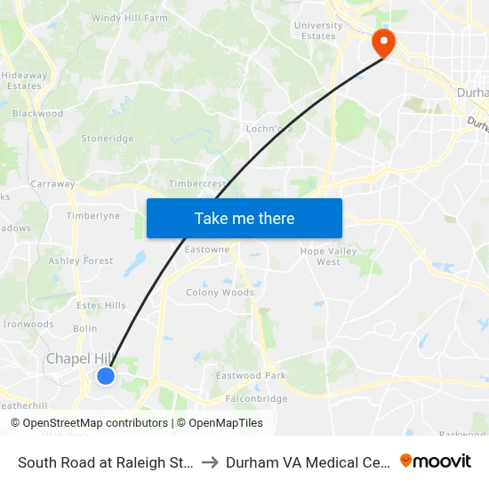 South Road at Raleigh Street to Durham VA Medical Center map