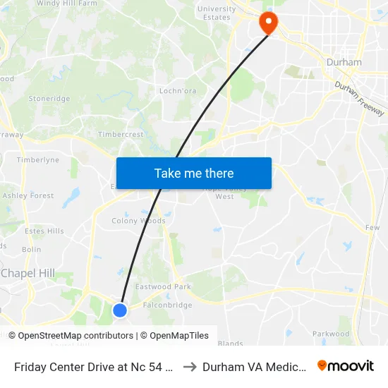 Friday Center Drive at Nc 54 Northbound to Durham VA Medical Center map