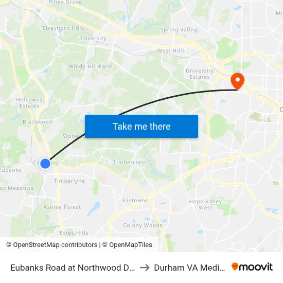 Eubanks Road at Northwood Drive Westbound to Durham VA Medical Center map