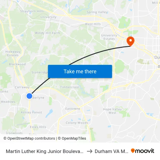 Martin Luther King Junior Boulevard at 1701 North Apartments to Durham VA Medical Center map