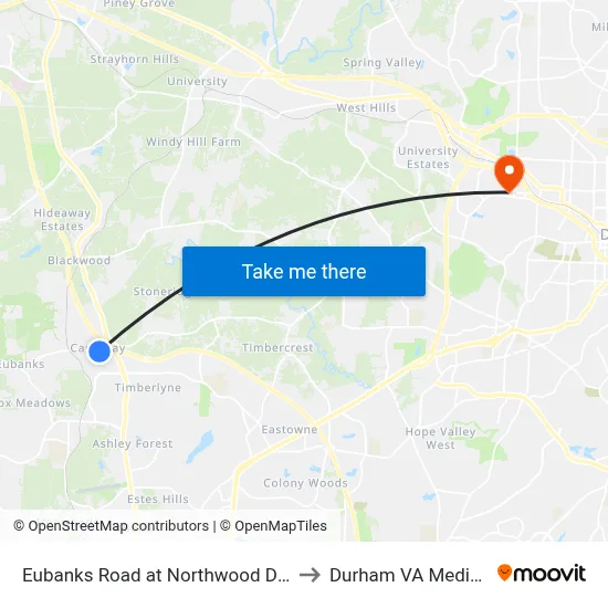Eubanks Road at Northwood Drive Eastbound to Durham VA Medical Center map