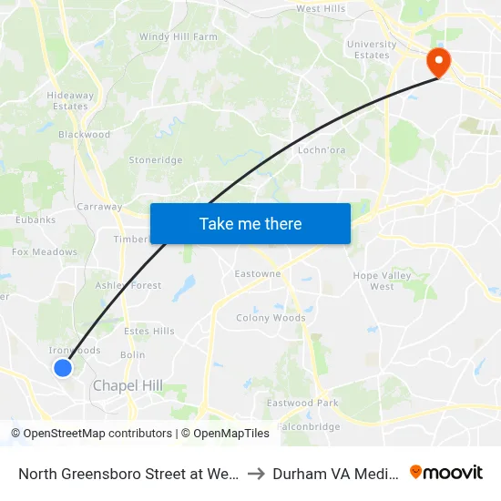 North Greensboro Street at Weathervane Drive to Durham VA Medical Center map