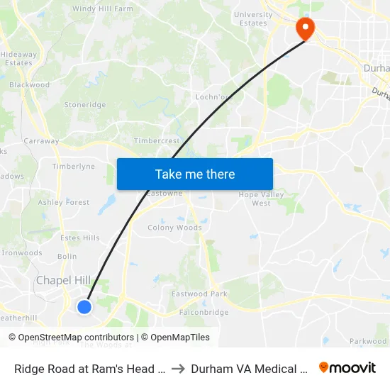 Ridge Road at Ram's Head Center to Durham VA Medical Center map
