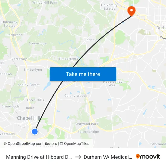 Manning Drive at Hibbard Drive (Wb) to Durham VA Medical Center map