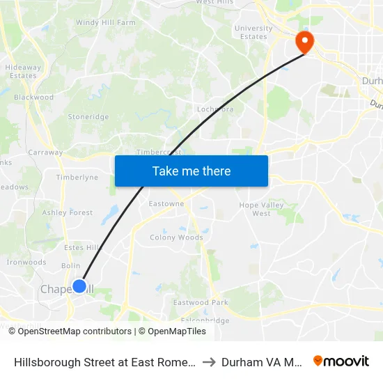 Hillsborough Street at East Romemary Street Northbound to Durham VA Medical Center map