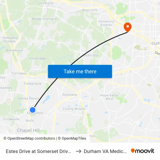Estes Drive at Somerset Drive Eastbound to Durham VA Medical Center map