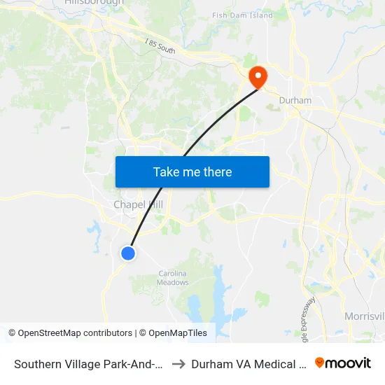 Southern Village Park-And-Ride Lot to Durham VA Medical Center map