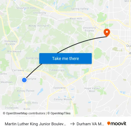 Martin Luther King Junior Boulevard at Rigsbee Southbound to Durham VA Medical Center map