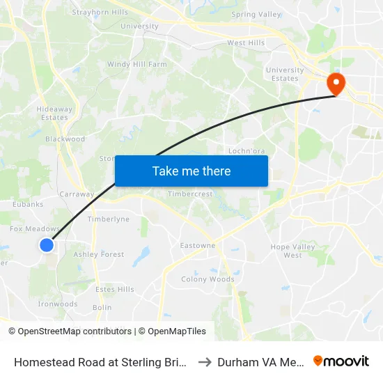 Homestead Road at Sterling Bridge Road Northbound to Durham VA Medical Center map