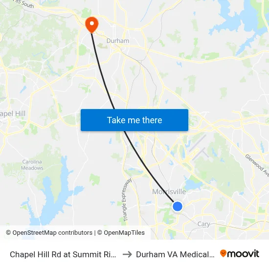 Chapel Hill Rd at Summit Ridge Loop to Durham VA Medical Center map