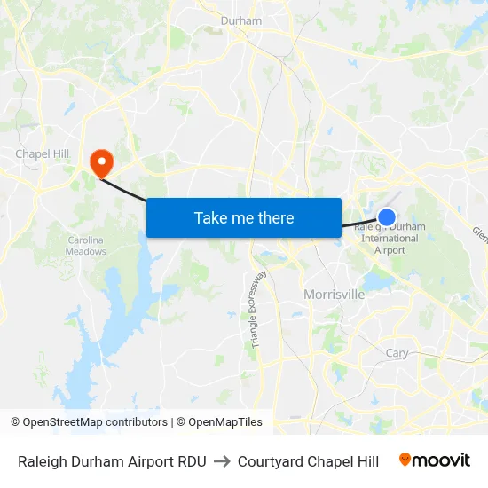 Raleigh Durham Airport RDU to Courtyard Chapel Hill map