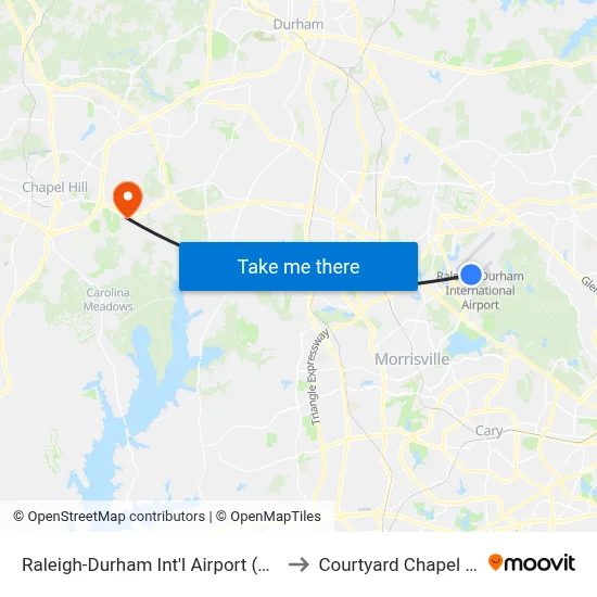 Raleigh-Durham Int'l Airport (RDU) to Courtyard Chapel Hill map