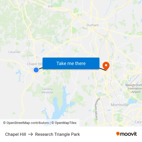 Chapel Hill to Research Triangle Park map