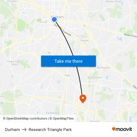 Durham to Research Triangle Park map